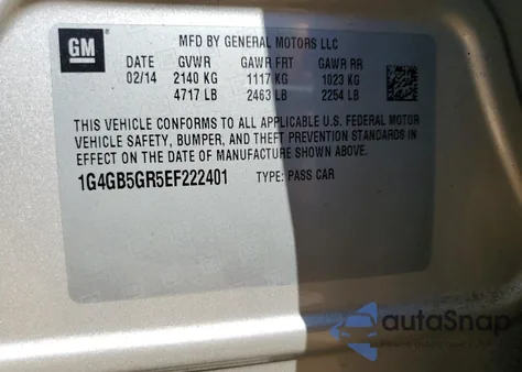 2014 Buick Lacrosse из США, поврежденный, VIN 1G4GB5GR5EF222401